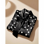 Elegantne Kvaliteetne Satiinist Polka Dots Mustriga S&auml;rk Naised Kontoridaam &Auml;ri-Casual &Scaron;ikk Pluus Paeltega V&ouml;&ouml;ri Pikkade Varrukatega Vaba &Uuml;laosa 3XL must