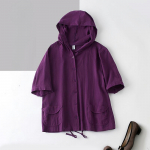 Korea moe suvine naiste &uuml;lisuur kardigan kapuutsiga kohvililla puuvillane linane vabaaja pluus Suures suuruses vintage naiste &otilde;huke mantel 3XL lilla