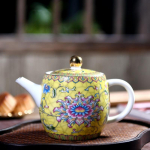 Jingdezhen emailv&auml;rviline teekann keraamiline kung fu tee komplekt, k&auml;sitsi maalitud valge portselanist teekann, k&auml;epidemega teekann