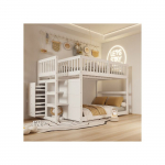 Lit superpos&eacute; bas140 x 200 cm, lit superpos&eacute; de s&eacute;curit&eacute; avec compartiment de rangement, design cl&ocirc;ture haute, lit en bois,blanc valge