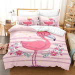 3D Flamingo voodipesukomplekt Loomade tekikott Padjap&uuml;&uuml;r 2/3 t&uuml;kki AU240 * 270 t&auml;issuuruses kiiresti kuivav dekoratiivne tekikate Baby 100x135cm