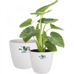 ELHO Lot de 2 pots de fleurs rond &agrave; roulettes Brussels - &Oslash;35 x H33 cm et &Oslash;39 x H36,5 cm - 55 L - Blanc valge