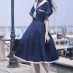 Kleit Naistele JK T&uuml;drukute Jaapani Preppy Stiil Lolita Meremehe &Uuml;likonna Kleidid Y2k Gooti Kawaii Vintage L&uuml;hikeste Varrukatega Suvine Midi Kleit XS tumesinine v&auml;rv