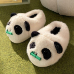 Kawaii hiigelpanda sussid naistele talvised soojad karusnahast mokassiinid naiste kohevad loomasussid kingad naine toasussid karusnahast klapid 44-45 white