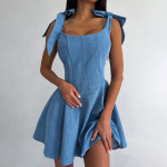 Kevadine Mood Seksikas T&uuml;druk Lipsuga Kalaluu V&ouml;&ouml;koht Kleit T&auml;navastiil Denim Tunked S sinine