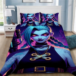 Kuum anime Arcane Voodipesukomplektid 3D-tr&uuml;kiga Jinx T&auml;iskasvanud Poiste T&uuml;drukute Magamistoa Kaunistus Tekikoti Komplekt &Uuml;he- ja Kahekohaline Voodipesu 150*200cm 3pcs