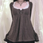 Vintage Pikak&auml;iguline Babydoll Kootud Kampsun Piimakarjuse Pulloverid Esteetiline Grunge Y2k Kudumid T-s&auml;rgid Naistele S