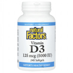 Natural Factors, D3-vitamiin, 125 mcg (5000 R&Uuml;), 240 pehmet kapslit