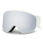 Double-layer anti-fog and anti-UV ski goggles, compatible with prescription lenses, magnetic attachment, high-definition ski goggles Black Frame+Silver piece white
