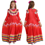 Laste T&uuml;drukute Mehhiko Kost&uuml;&uuml;m Jalisco Traditsiooniline Rahvatantsija Kleit Rahvuslik Mehhiko Stiil Festival Karneval Folklorico Tantsukleit 5-6 Years punane