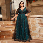 Pulma s&uuml;nnip&auml;eva kleit Pikk &otilde;htukleit Euroopa ja Ameerika stiilis Uus puhvis varrukas V-kaelus Suur all&auml;&auml;r &Otilde;htukleit Plus Size Picture Color--Al2969 3XL black