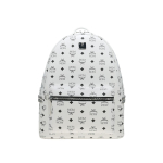 MCM valge Visetos monogrammiga seljakott naastudega ja h&otilde;bedase riistvaraga Suur p&auml;evakott igap&auml;evaseks ja kooli kasutamiseks Basic Set (Bag+Dust Bag)
