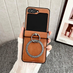 Luksuslik Nahk Magsafe Hoidiku&uuml;mbrise jaoks Samsung Galaxy Z Flip 7 6 5 4 3 flip7 jaoks R&otilde;ngashoidja Magnetiline Traadita Laadimise Kate Galaxy Z Flip5 black