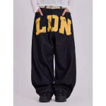 Ameerika Vintage Kirjatr&uuml;kiga Teksap&uuml;ksid Naistele Must Gooti Y2k L&otilde;dvad Denim P&uuml;ksid Mood Hip Hop Lai Jalg Vabaaja Streetwear S