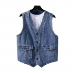 Meeste suvine teksist vest Noorte t&ouml;&ouml;riided Vabaaja pestud vintage jakk M sinine