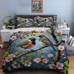 Kaks lindu &otilde;itseval puul Prindi Pehme Mugav Tekikott Voodipesu Komplekt Sisaldab 1*Tekikotti 2*Padjap&uuml;&uuml;ri Luksuslikud Kingitused EU Twin 135X200cm&set gray
