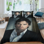 Damon Print Moodne Vampire Diaries Voodipesukomplekt Poistele T&uuml;drukutele &Uuml;heinimese Suurus Kaksik Suurus Kuninglik Suurus Tekikott Padjap&uuml;&uuml;r Voodi Poistele T&auml;iskasvanute Magamistuba 90&times;200cm&Duvet Cover gray