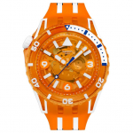 SWATCH SCUBAQUA seeria kvartsliikumine 100 meetrit veekindel meeste k&auml;ekell kell 44mm oranž sihver biosource materjalist korpus silikoonrihm SSCU09O100 merelaine