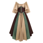 Keskaegne Vintage Haldjakost&uuml;&uuml;m Naistele Printsessi Kleit V&ouml;&ouml;koht Kitsendav Korsett Toru Topp Volangidega &Ouml;&ouml;s&auml;rk Kleit Daami Vestido L khaki