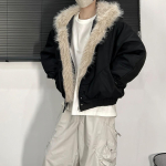 K&otilde;rge t&auml;nav Moekas Y2K Streetwear Parkad Punk Harajuku Retro Karusnahast kraega bomberjakk Meeste Hip-hop L&otilde;tv Vabaaja Soe mantel S must