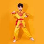 Hiina Kung Fu &Uuml;likond Nelja Hooaja Kollektsioon Laste Wushu Esituskomplektid Poisi Kraega Pikkade Varrukatega S&auml;rk + P&uuml;ksid Tai Chi T&uuml;druk Kaheosaline Komplekt 150 orange