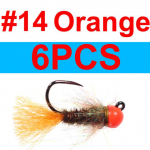 Bimoo 6PCS #14 Barbless Jig Hook Volframp&auml;rlipea Nymph Jig Fly Euro Nymphs Pink Orange Forell Fishing S&ouml;&ouml;dakonks Kiiresti uppuv #14 roosa