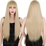 LISI HAIR Pikad sirged parukas Kuldne ja Bangs s&uuml;nteetiline juuste parukas naistele kuumakindel Cosplay parukas &uuml;hev&auml;rviline parukas