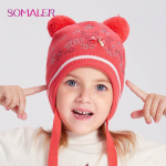 SOMALER T&uuml;drukute talvem&uuml;tsid Topeltvillane Pompom Lastem&uuml;ts Armsad Kassimustrilised Rhinestone Nokam&uuml;tsid Lastele Soojad Kootud M&uuml;tsid punane