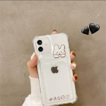 Cute Bear Cartoon Rabbit p&otilde;rutuskindel telefoni&uuml;mbris iPhone 11 12 13 14 15 Pro XS Max X XR Mini 7 8 Plus pehme rahakoti&uuml;mbrise kaardihoidja jaoks iPhone 11 valge