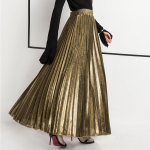 Qoothi ​​kevadine s&uuml;gisseelik naiste elastne v&ouml;&ouml;koht Retro-l&auml;ikega Elegantne Rulex A Line Maxi seelikud one size kuld