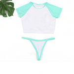 Naiste ujumistrikoo l&uuml;hikeste varrukatega paneelbikiinikomplekt Seksikas stringid Brasiilia rannar&otilde;ivad ujumiskost&uuml;&uuml;mid S roheline