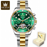 OLEVS meeste luukere automaatne mehaaniline kell kuup&auml;evaekraaniga roostevabast terasest &auml;rimeeste k&auml;ekell roheline