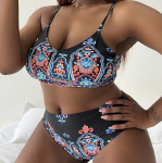 Naiste ujumistrikoo suures suuruses seksikas sinise tr&uuml;kiga paakitop k&otilde;rge v&ouml;&ouml;kohaga bikiinid, rannariided ujumiskost&uuml;&uuml;mid L sinine