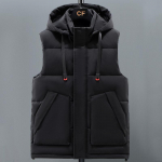 Talvised paksud vestid, meeste 2022. aasta kapuutsiga vabaaja soe puuvillane polsterdatud varrukateta jakk meeste suures suuruses L-6XL L must