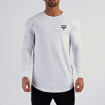 Muscleguysi meeste s&uuml;gise uus printimine &uuml;mara kaelusega T-s&auml;rk Trend igap&auml;evane puuvillane pikkade varrukatega M must