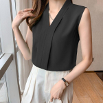 Kontori Daami Sifonki S&auml;rk Naiste 2023 Suvine Varrukateta Vest Seksikad Tankid V-kaelusega Tankid Riietus Blusa Mujer 24840 S must
