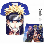 Suvine anime Naruto T-s&auml;rk meeste vabaaja komplekt Brand Boys T-s&auml;rk l&uuml;hikeste varrukatega + l&uuml;hikesed p&uuml;ksid &uuml;lisuured 3D printimine lastele kaheosaline komplekt 130