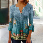 (V&uuml;rtsikas kana)Naistele m&otilde;eldud n&ouml;&ouml;pidega s&auml;rgid, prinditud tuunika, suvised topid, riietatud vabaaja 3/4 varrukatega V kaelusega kevadpluusid L sinine