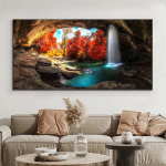 Maastik kosk s&uuml;gisel metsas Punane puu l&otilde;uend maalimine loodusplakatid ja v&auml;ljatr&uuml;kid seinakunstipildid kodukaunistus ilma raamita 20*40cm