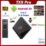 TX9 Pro TV Box Android 10.0 H616 Smart Tvbox 4K Ultra HD Wifi 2.4G&5.8G 1G RAM 8GB Meediapleier 2 in1 Retro m&auml;ngukonsoolikarp Retro-digiboks EU Plug (1 & 8GB)