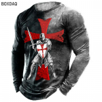 3D Heroic Templar T-s&auml;rk Meeste pikkade varrukatega T&auml;ielikult sobivad topid Mood T&auml;navahip-hop Lahedad riided Meeste vabaaja s&auml;rgid Suured 6XL 6XL
