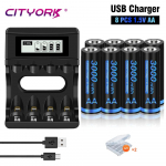 Cityork 1,5 V 3000 mWh AA liitium-ioon aku 1,5 V AA laetavad liitiumakud + LCD nutilaadija kaugjuhtimispuldi m&auml;nguasja aku jaoks