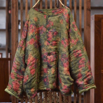 Johnature naiste hiina stiilis prinditud lillelised pargid O-kaelusega pikkade varrukatega n&ouml;&ouml;biga talvemantlid pluss puuvillased soojad pargid One Size tumeroheline v&auml;rv