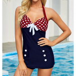 Naiste rippuva kaelusega ujumistrikoo Black Dots Print Bikiinid Tankini ujumistrikoo 5XL sinine