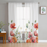 Kevadtaim Daisy Eukal&uuml;pti mooni lill Magamistuba l&auml;bipaistev l&auml;bipaistev kardinad P&uuml;hadekaunistus aken Voile t&uuml;llkardin 135W x 244H(cm) x 2
