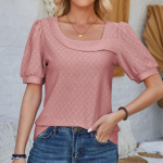 GMXIA naistemood vabaaja suve kevade &uuml;hev&auml;rvilise tr&uuml;kiga l&uuml;hikeste varrukatega U-kaelusega avara T-s&auml;rk, puhvis varrukatega pluusid ja s&auml;rgid S roosa