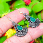 Natural Green Onyx Gemstone Handmade 925 Sterling Silver Earring 1.73 r5f95