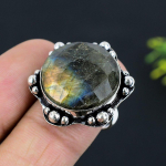 Natural Labradorite Gemstone Handmade 925 Sterling Silver Ring Size 8 h2h86