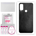 apgo Protective Skin Sticker for the back compatible with Alcatel 1L Pro, Wrap Film, Foil, Vinyl - Pattern Black Leather