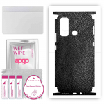 apgo Protective Skin Sticker for the back+sides compatible with Tecno Pouvoir 4, Full Wrap Film, Foil, Vinyl - Pattern Black Leather